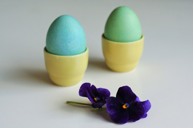 Easter eggs and pansies